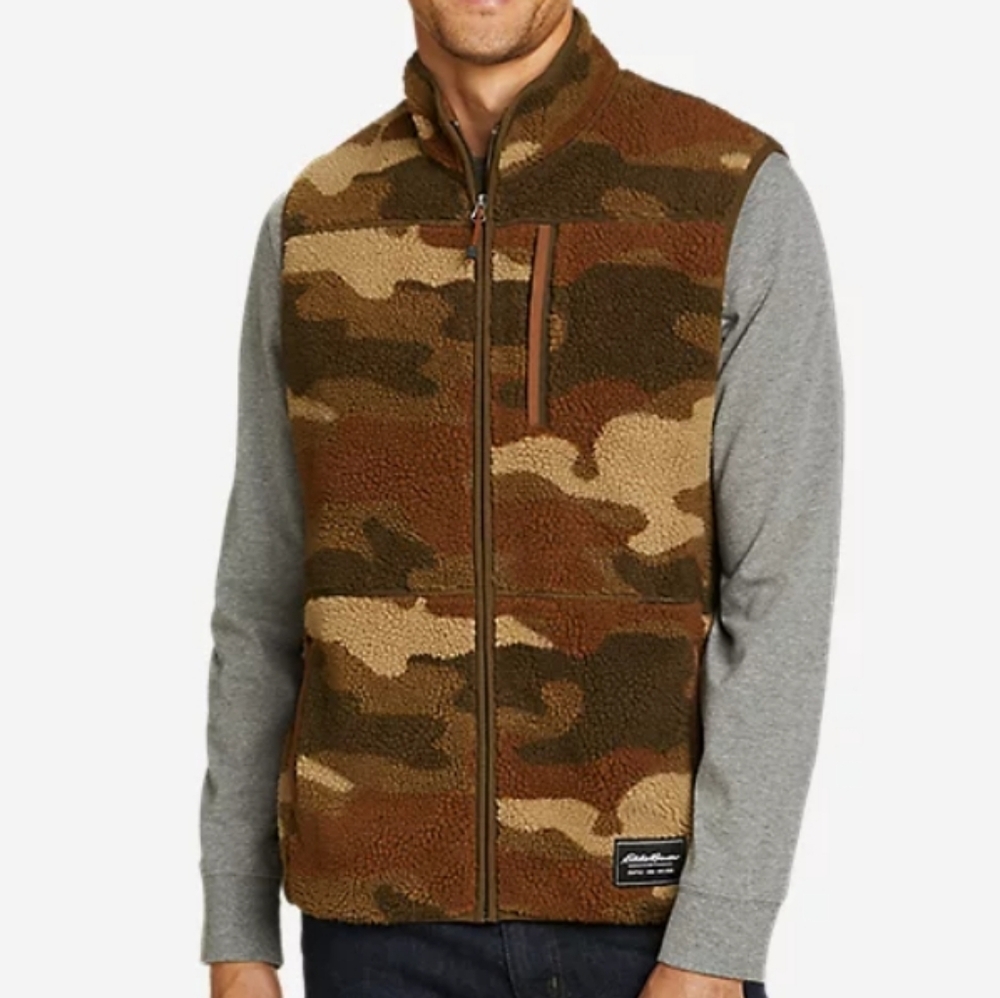 Eddie Bauer Men's Chilali Faux Shearling Vest Camouflage Size M